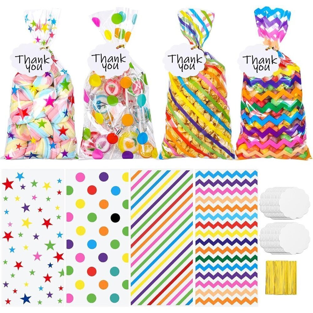 Clear Cellophane Treat Bags 100 Pack Rainbow Candy Party Favor